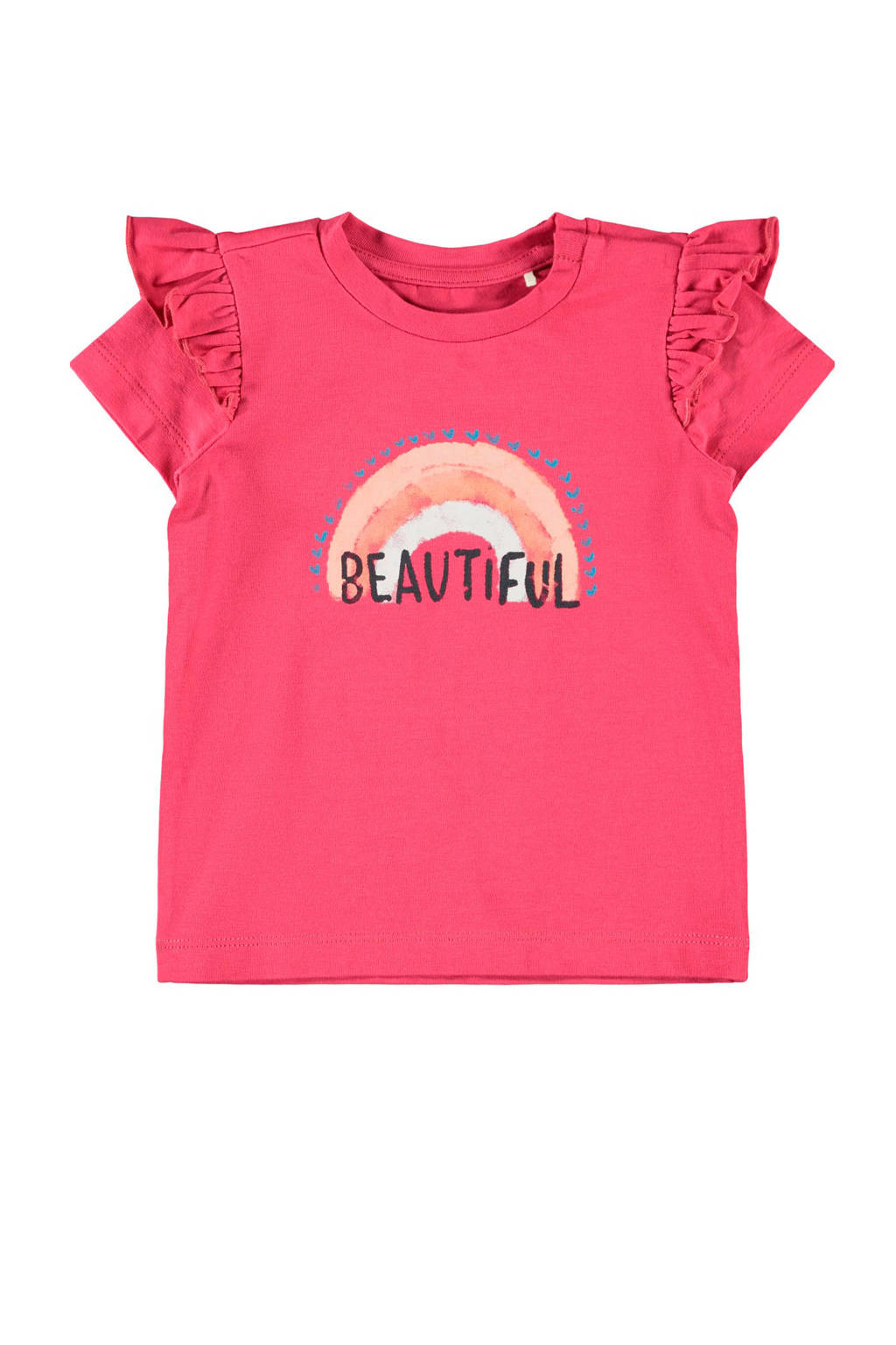 NAME IT BABY baby T-shirt Hilda met biologisch katoen roze/blauw/wit, Roze/blauw/wit