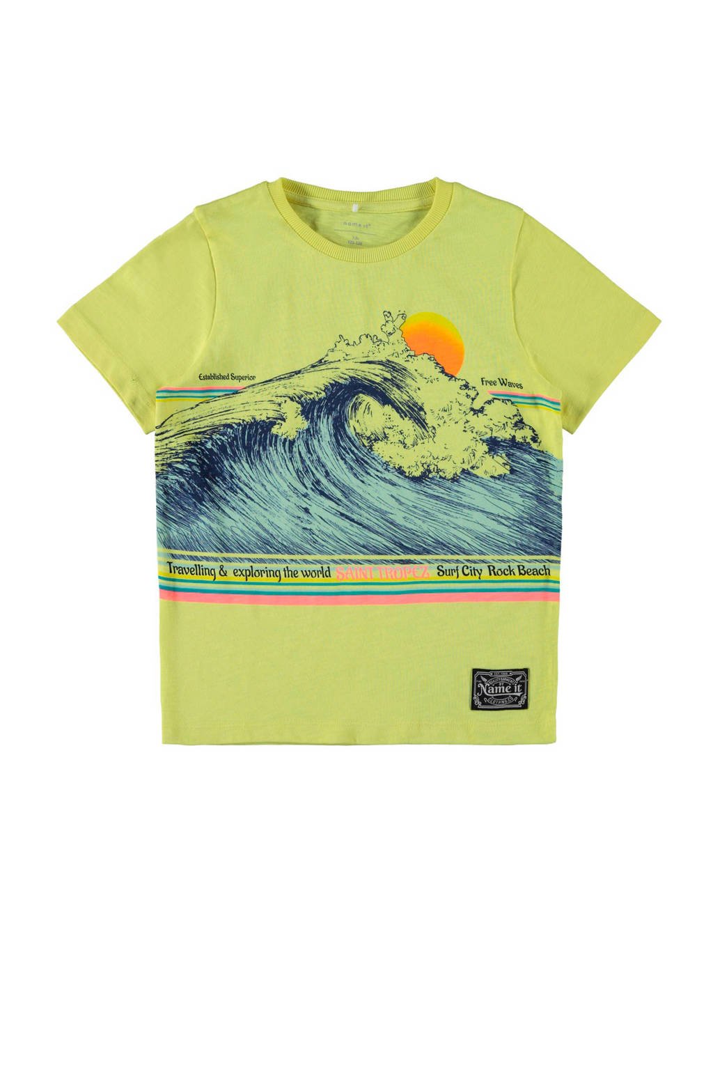 NAME IT KIDS T-shirt Fagiolo van biologisch katoen limegroen/blauw/oranje, Limegroen/blauw/oranje