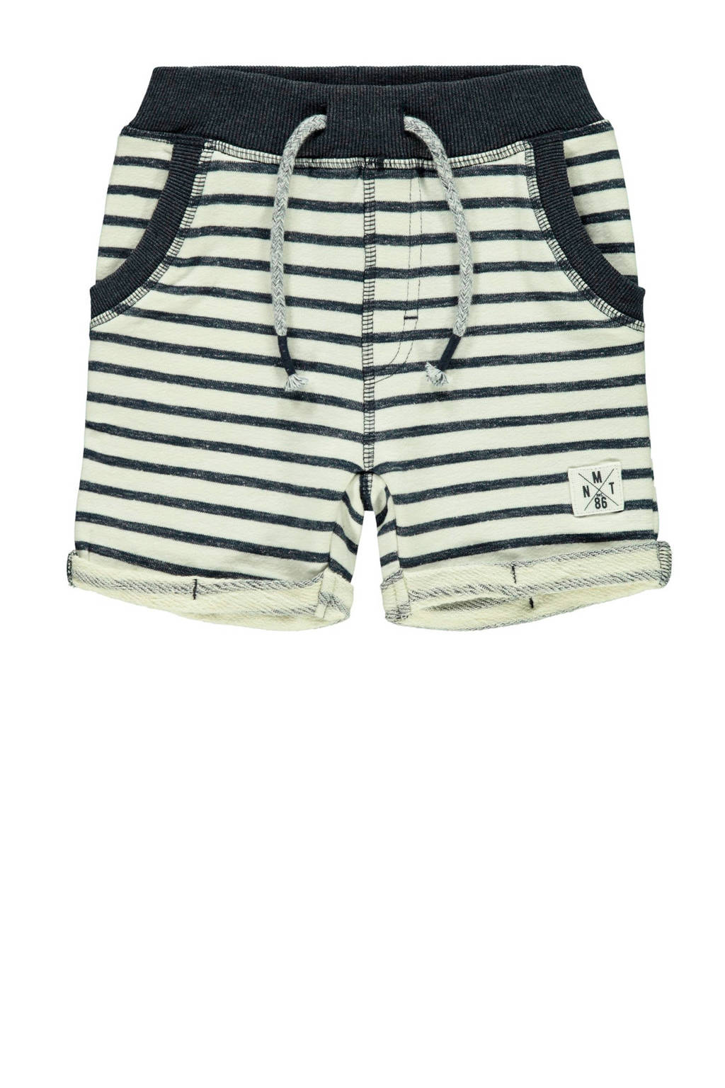 NAME IT MINI gestreepte sweatshort Fariko met biologisch katoen donkerblauw/ecru, Donkerblauw/ecru