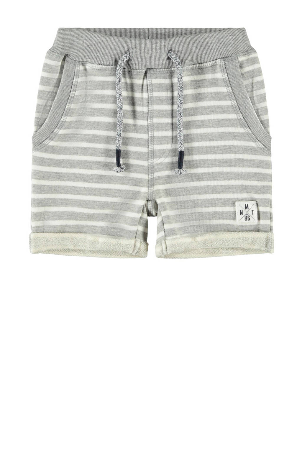 NAME IT MINI gestreepte sweatshort Fariko met biologisch katoen grijs, Grijs