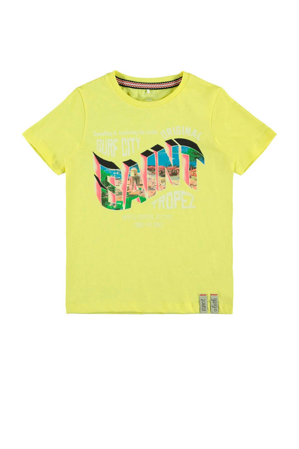 NAME IT KIDS T-shirt FLEX van biologisch katoen, Geel/oudroze/groen