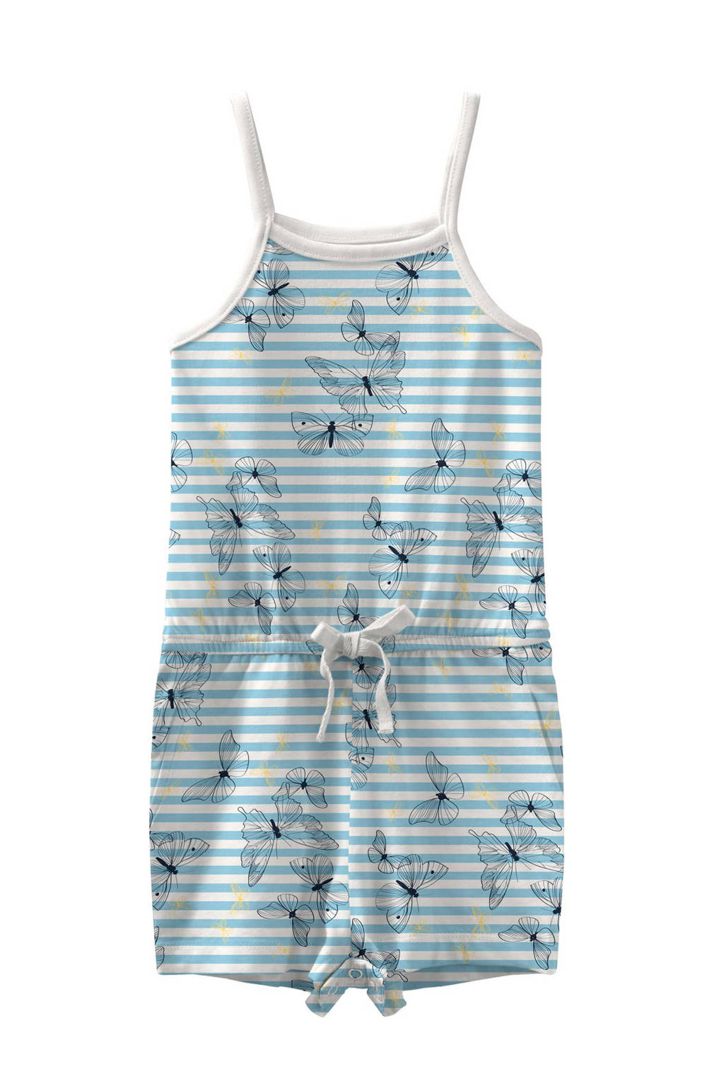 NAME IT MINI gestreepte jumpsuit Vigga van biologisch katoen wit/lichtblauw/zwart, Wit/lichtblauw/zwart