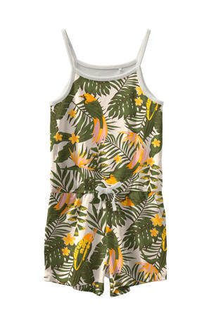 jumpsuit Vigga van biologisch katoen wit/groen/geel