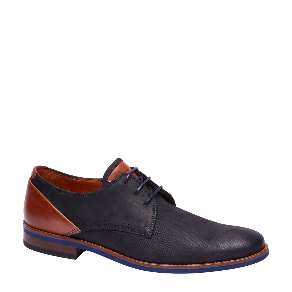 Van Lier 2015337 leren veterschoenen zwart/cognac, Zwart/cognac