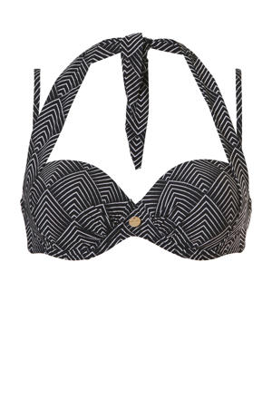strapless beugel bikinitop met all over print zwart/wit