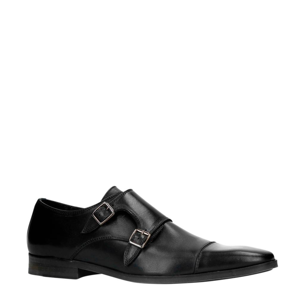 Zwarte heren Manfield leren gespschoenen