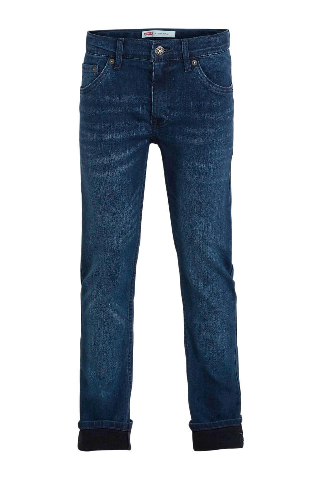 Donkerblauwe jongens Levi's Kids skinny jeans van stretchdenim met regular waist en rits- en knoopsluiting