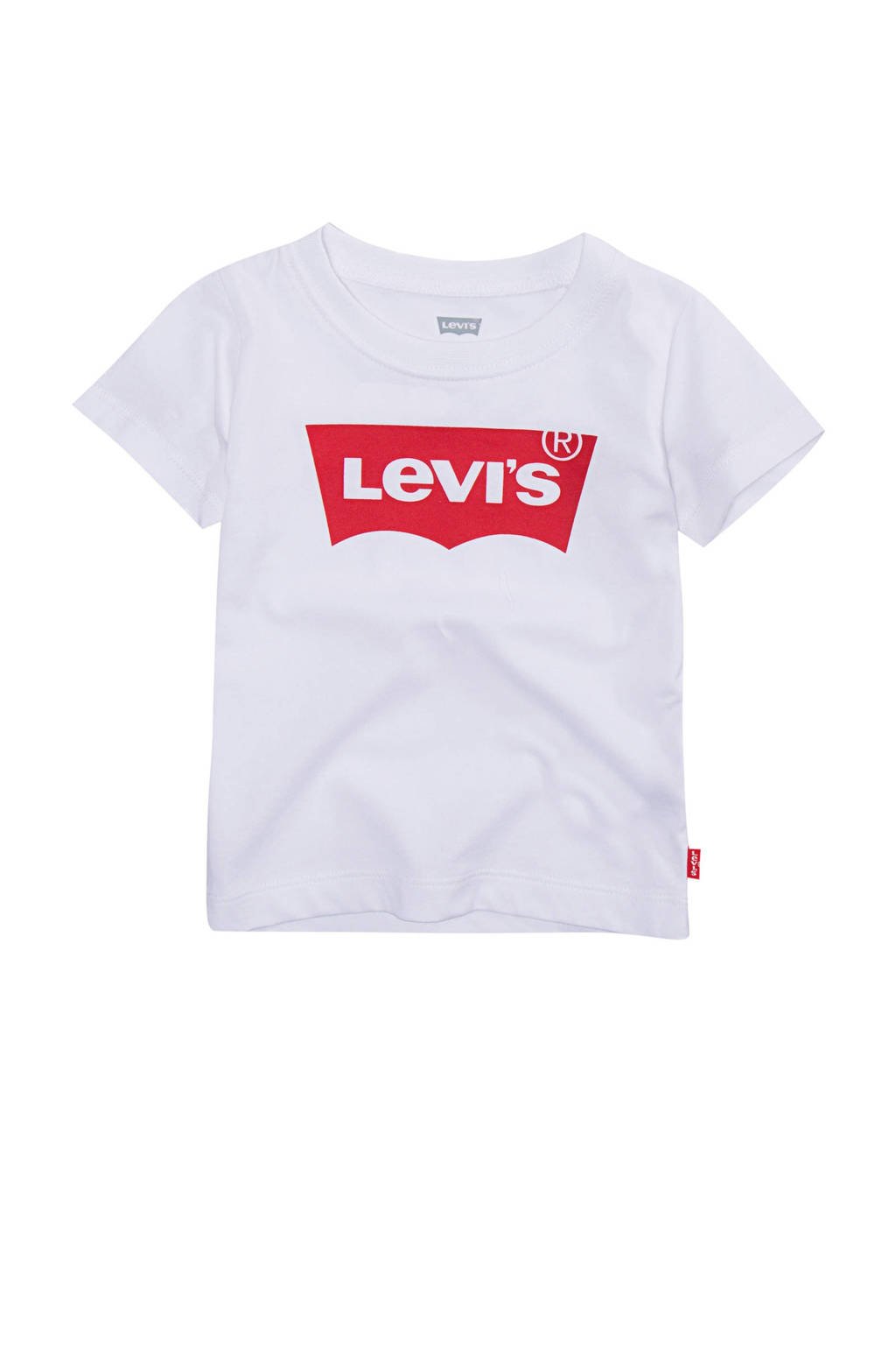 Wit en rode jongens Levi's Kids T-shirt batwing van duurzaam katoen met logo dessin, korte mouwen en ronde hals