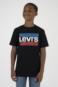 Zwart, rood en blauwe jongens Levi's Kids T-shirt van katoen met logo dessin, korte mouwen en ronde hals