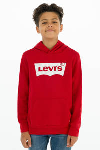 Rood en witte jongens Levi's Kids hoodie van sweat materiaal met logo dessin, lange mouwen en capuchon