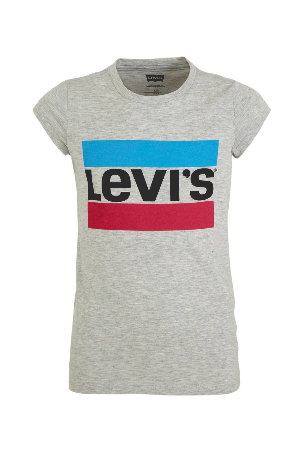 T-shirt met logo grijs melange/roze/blauw
