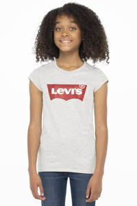 Lichtgrijze meisjes Levi's Kids T-shirt Batwing van jersey met logo dessin, korte mouwen en ronde hals