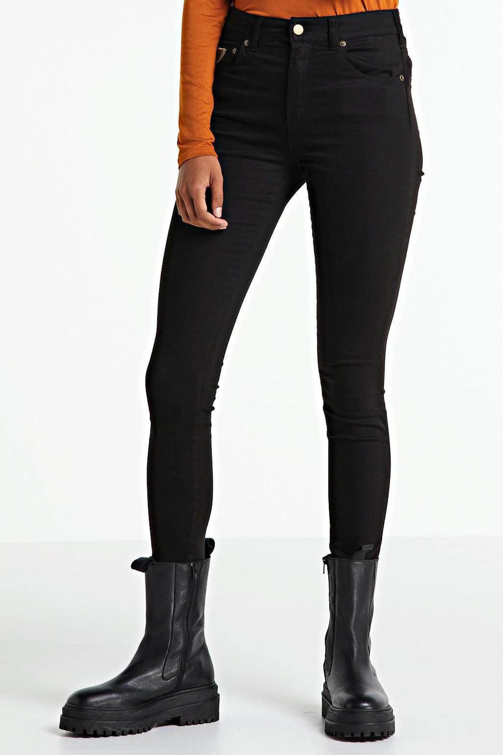 Zwarte dames Lois skinny jeans van stretchdenim met regular waist en rits- en knoopsluiting