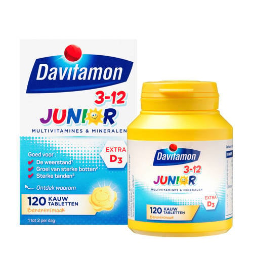 Wehkamp Davitamon Junior 3+ multivitaminen banaan - 120 kauwtabletten aanbieding