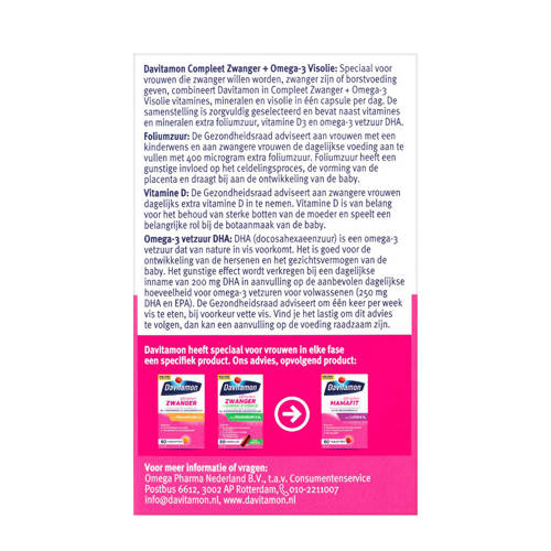 Davitamon Compleet Zwanger Multivitamine Omega 3 Visolie bij zwangerschap en kinderwens - 60 stuks