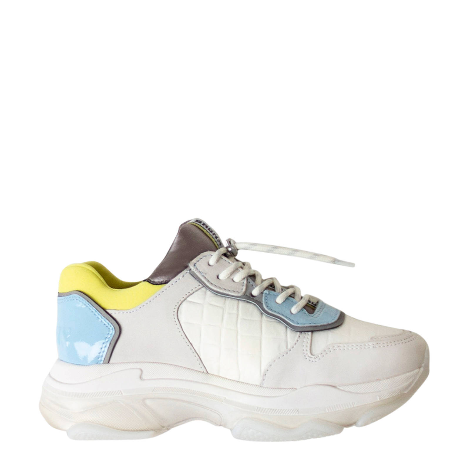 Bronx Baisley leren chunky sneakers wit/blauw/geel | wehkamp