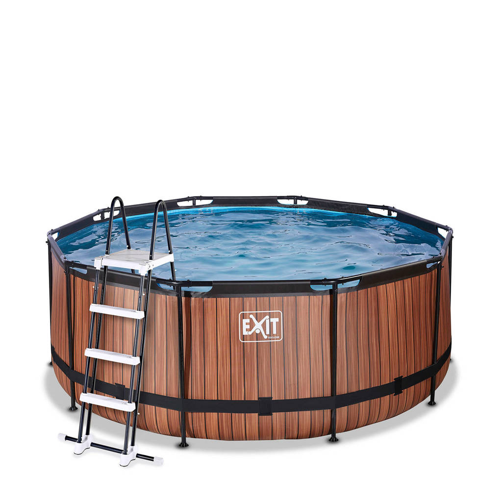 EXIT Wood zwembad ø360x122cm met filterpomp bruin