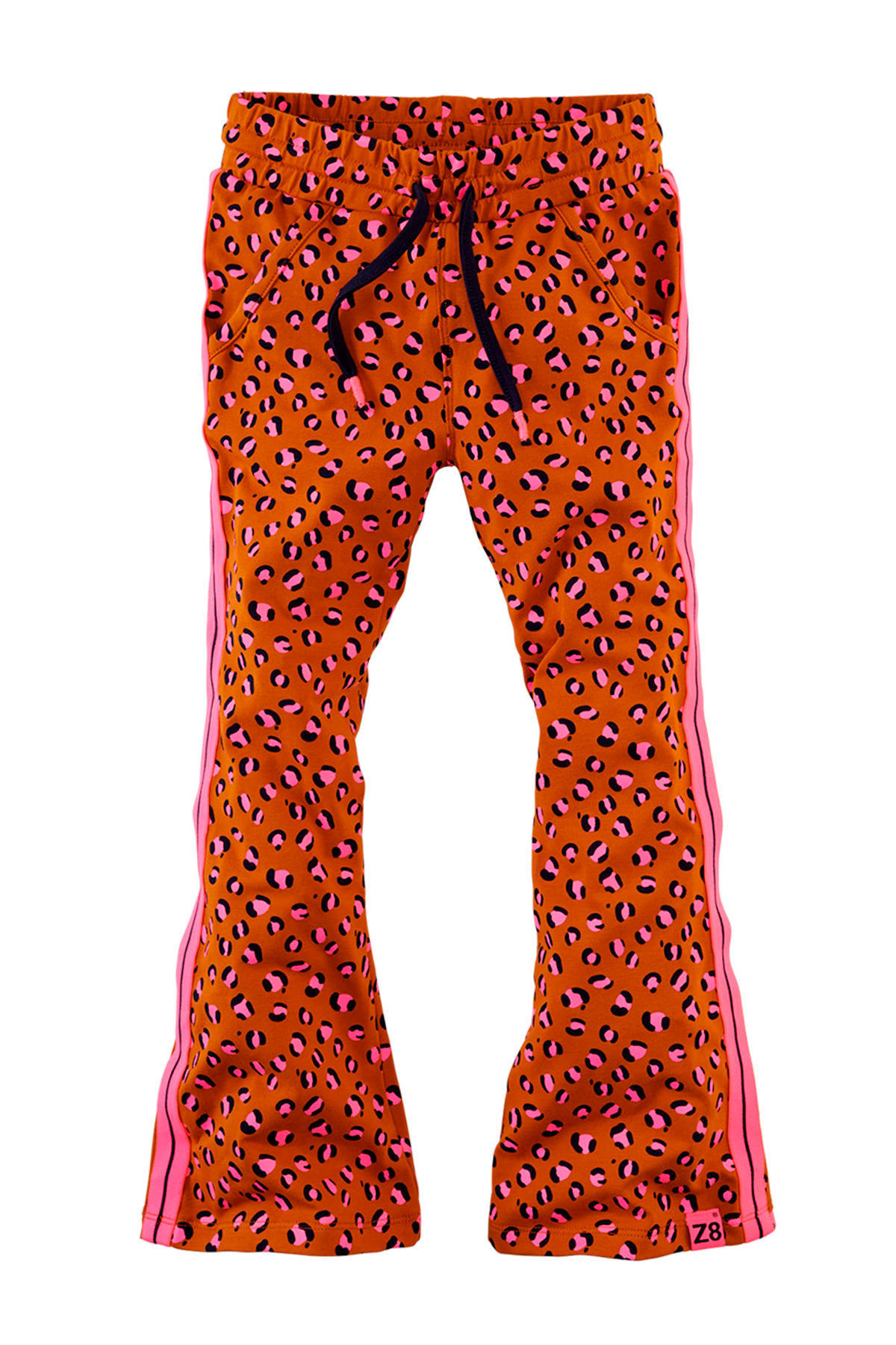 Z8 baby flared broek Kee met panterprint en borduursels donker  oranje/lichtroze/zwart | wehkamp