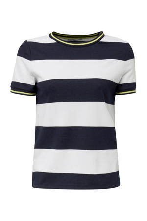 gestreept T-shirt met contrastbies donkerblauw/wit