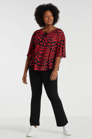 top met all over print rood/zwart
