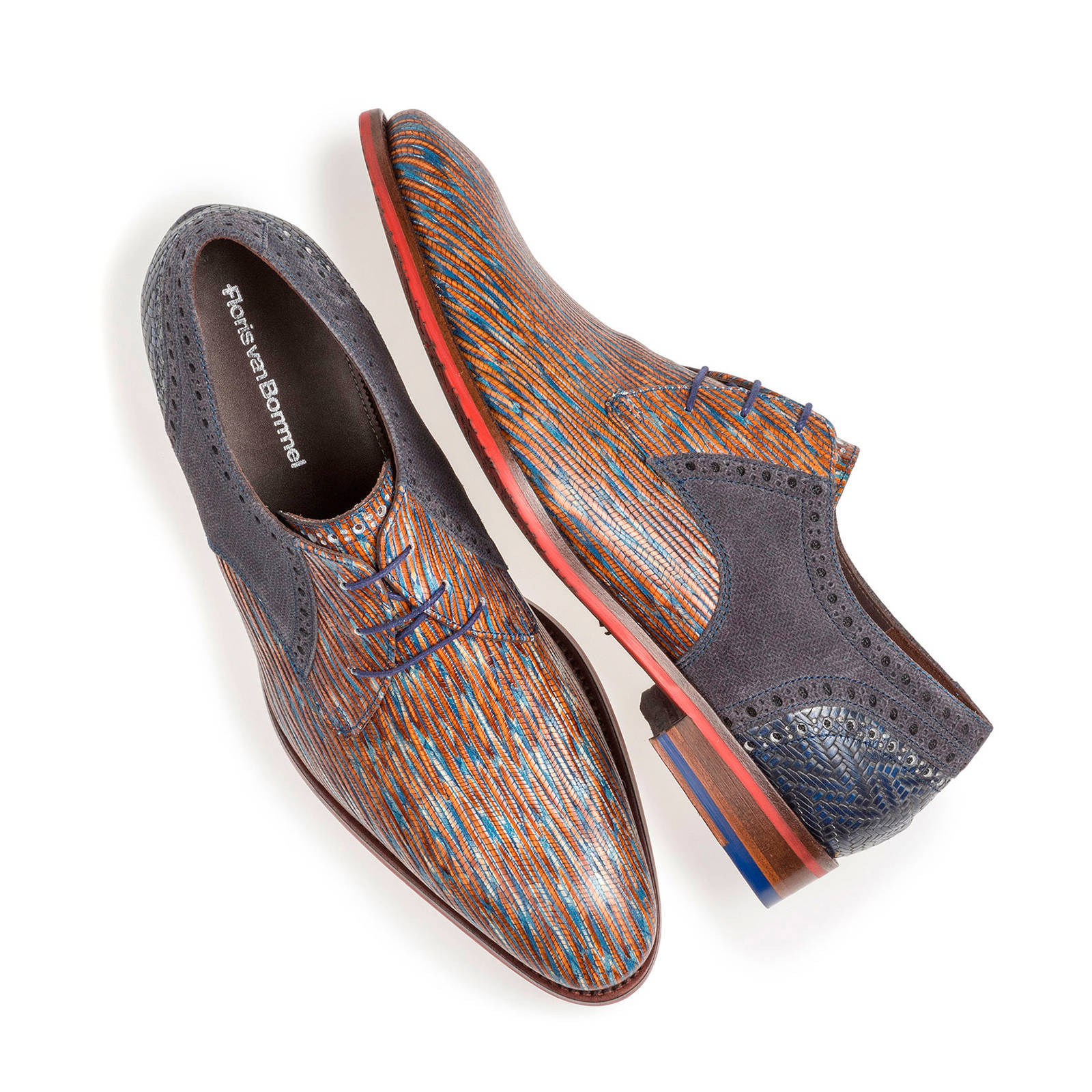 Floris van Bommel leren veterschoenen bruin/blauw | wehkamp