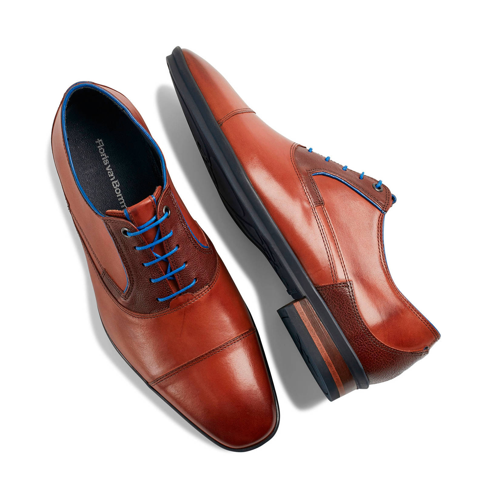 Floris van Bommel leren veterschoenen cognac | wehkamp
