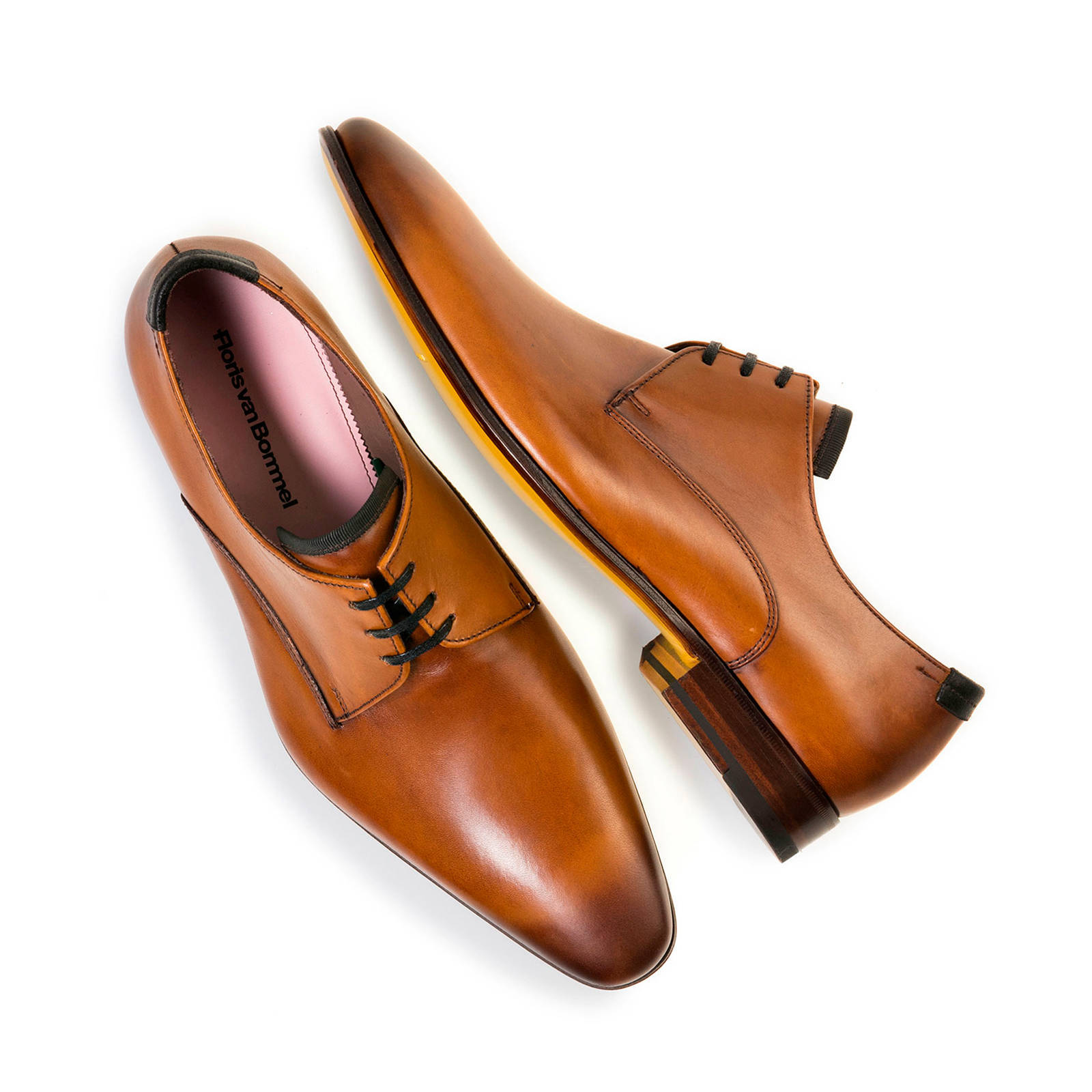 Floris van Bommel leren veterschoenen cognac | wehkamp