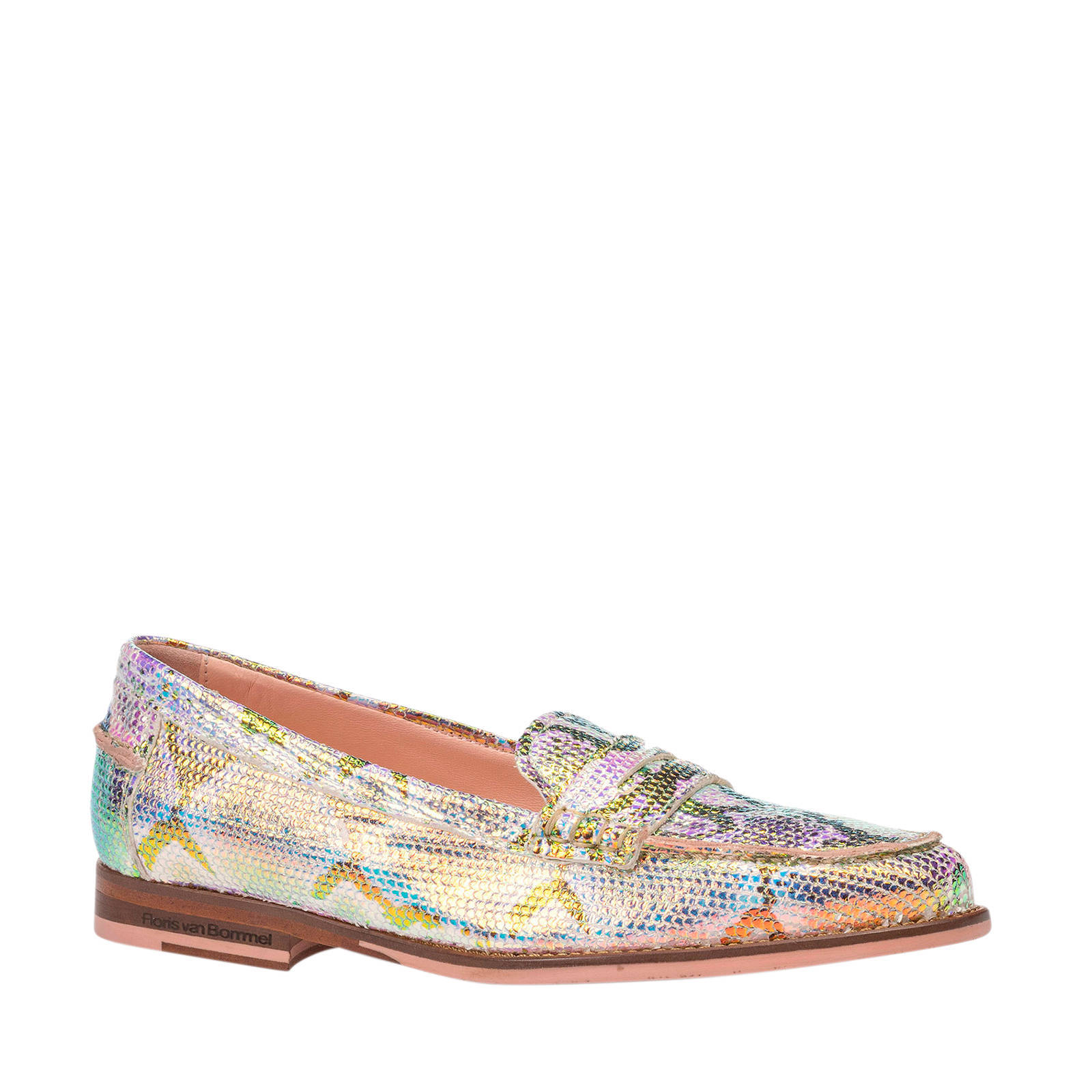 Floris van Bommel Classi leren loafers slangenprint metallic | wehkamp