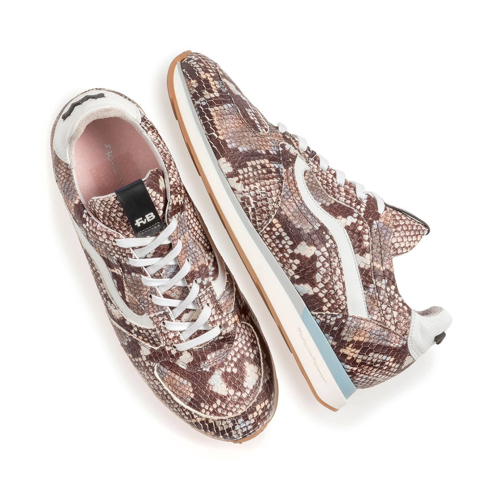 Floris van Bommel Figgi leren sneakers slangenprint bruin Floris van Bommel Figgi leren sneakers slangenprint bruin