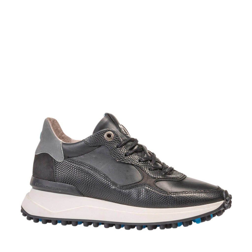 Floris van Bommel Noppi leren sneakers zwart, Zwart/grijs