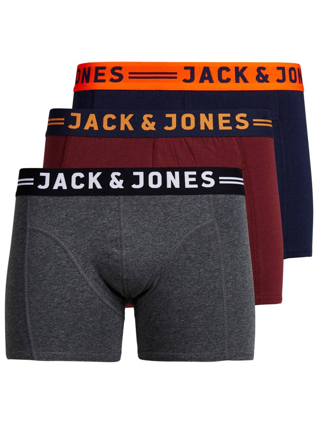 JACK & JONES JUNIOR boxershort - set van 3 antraciet/rood/zwart, Antraciet /donkerblauw/donkerrood/zwart