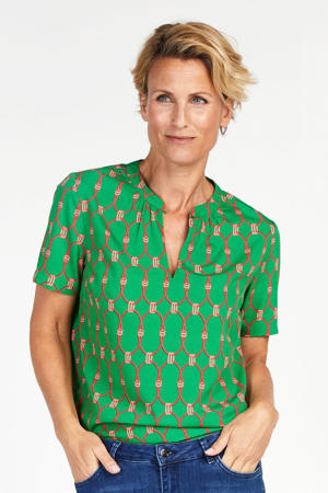 top met all over print groen/rood