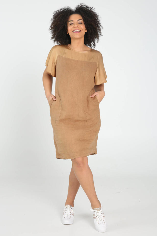 Paprika linnen jurk camel | wehkamp