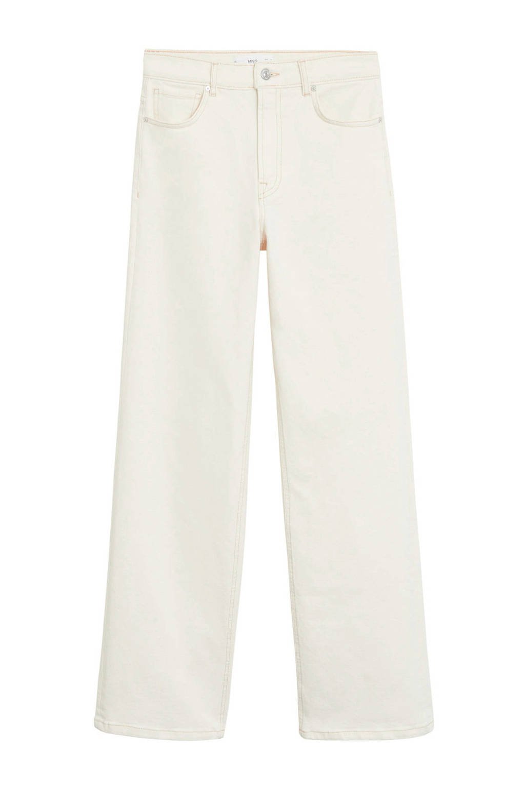 Mango high waist straight fit broek met biologisch katoen ecru, Ecru