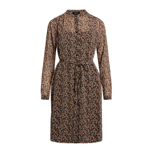 SisterS Point blousejurk VALSI DR13 met all over print en ceintuur bruin SisterS Point blousejurk VALSI DR13 met all over print en ceintuur bruin