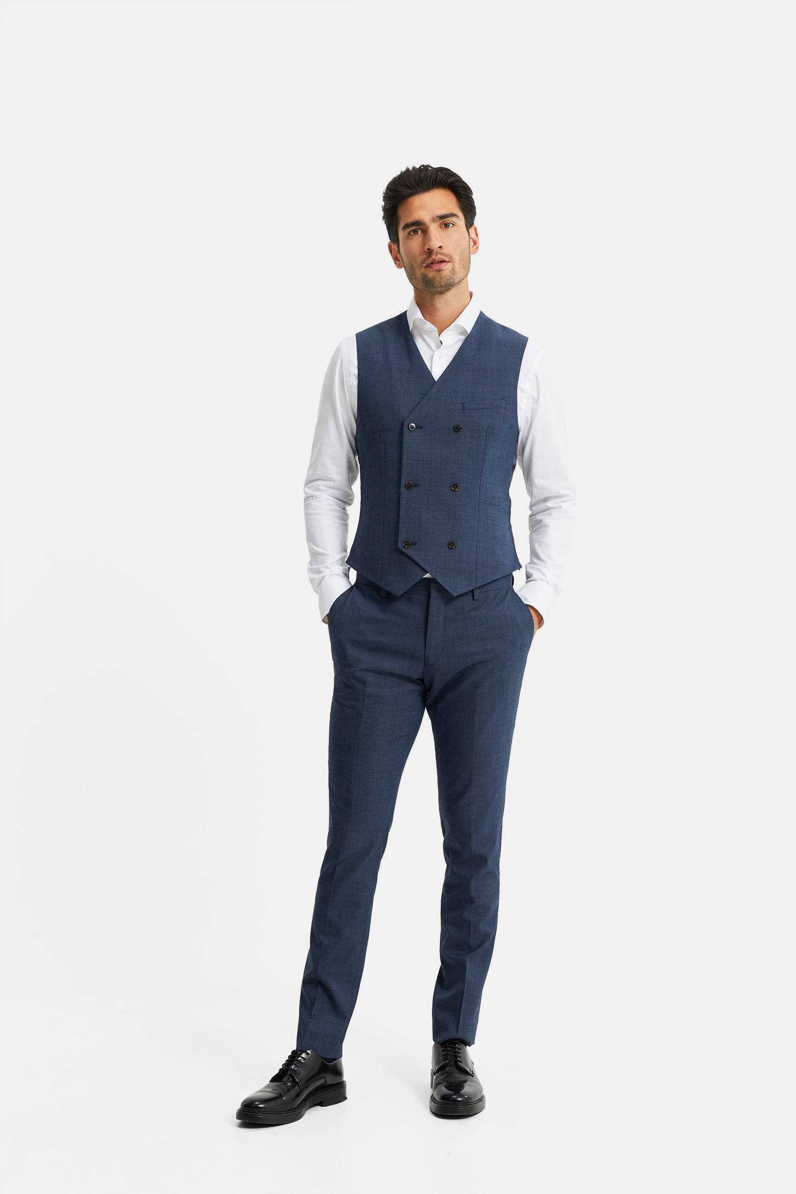 WE Fashion gemêleerd gilet met wol blauw | wehkamp