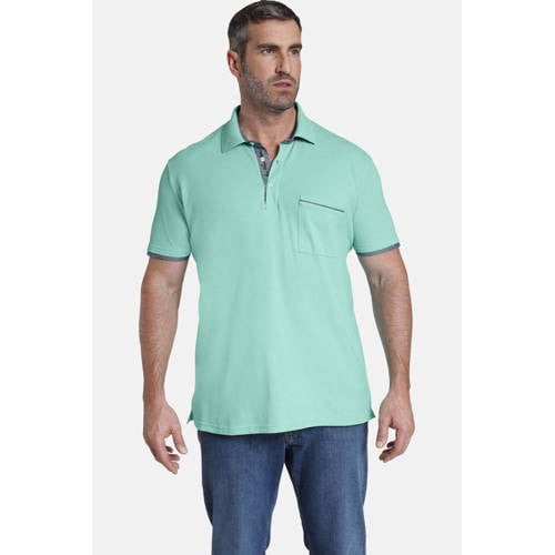 Jan Vanderstorm loose fit polo Plus Size MELKER met contrastbies turquoise afbeelding