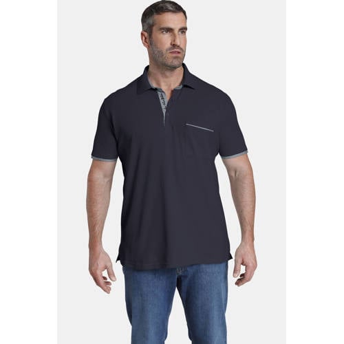 Jan Vanderstorm loose fit polo Plus Size MELKER met contrastbies donkerblauw afbeelding