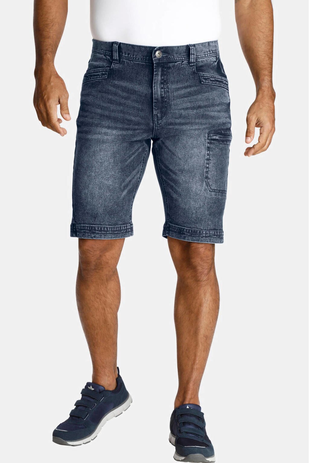 Blauwe heren Jan Vanderstorm loose fit short Plus Size van stretchdenim met ritssluiting