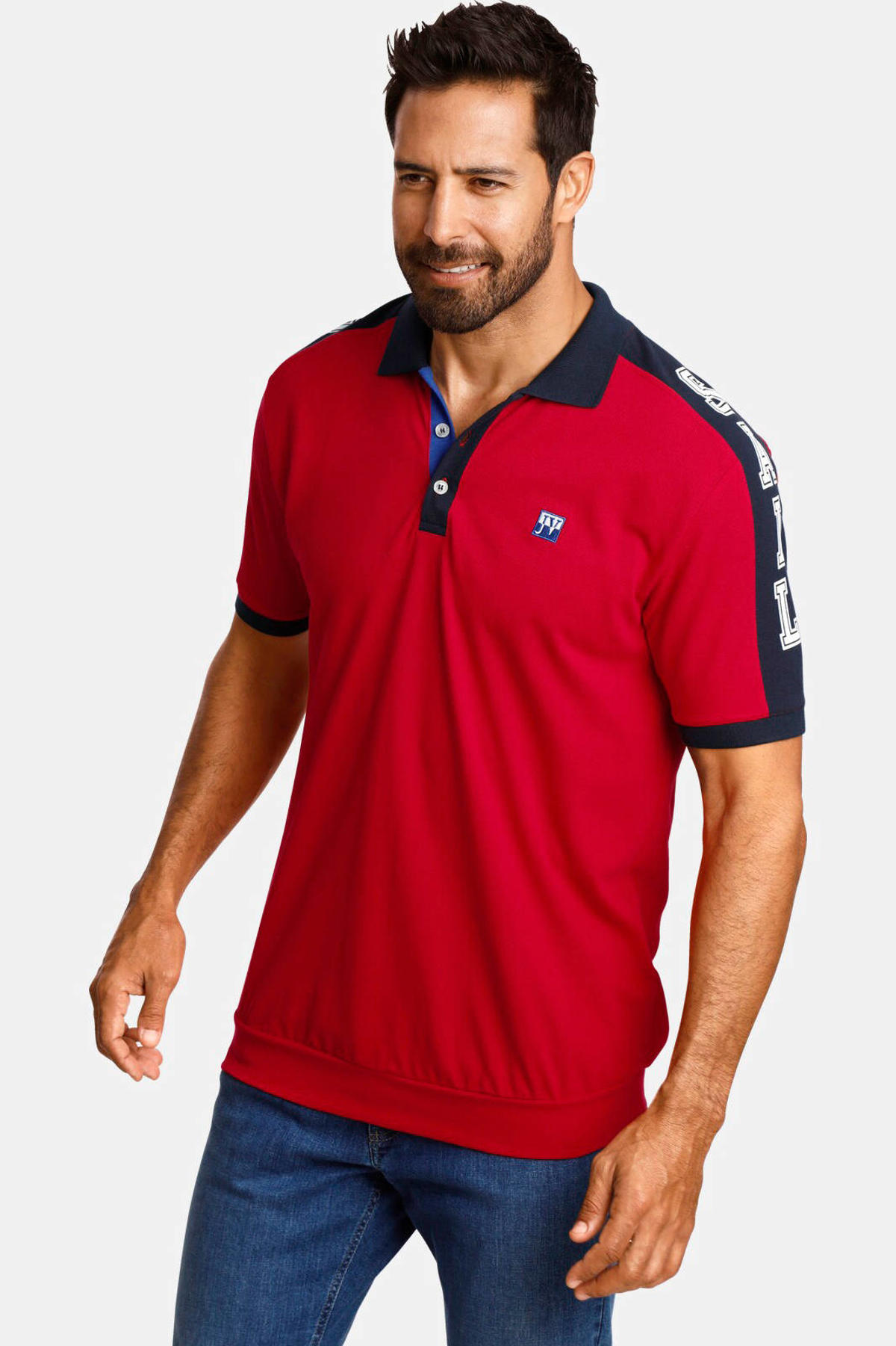 Jan Vanderstorm loose fit polo Plus Size ORLOV met contrastbies rood