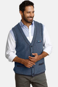 Blauwe heren Jan Vanderstorm fijngebreid mouwloos vest Plus Size van katoen met meerkleurige print en V-hals