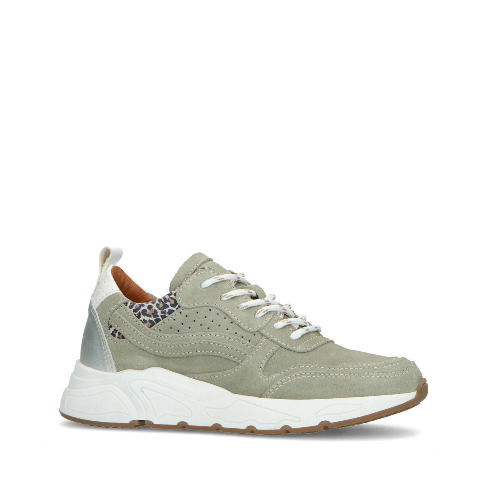 Manfield Dames Groene suède sneakers - Schoenen.nl