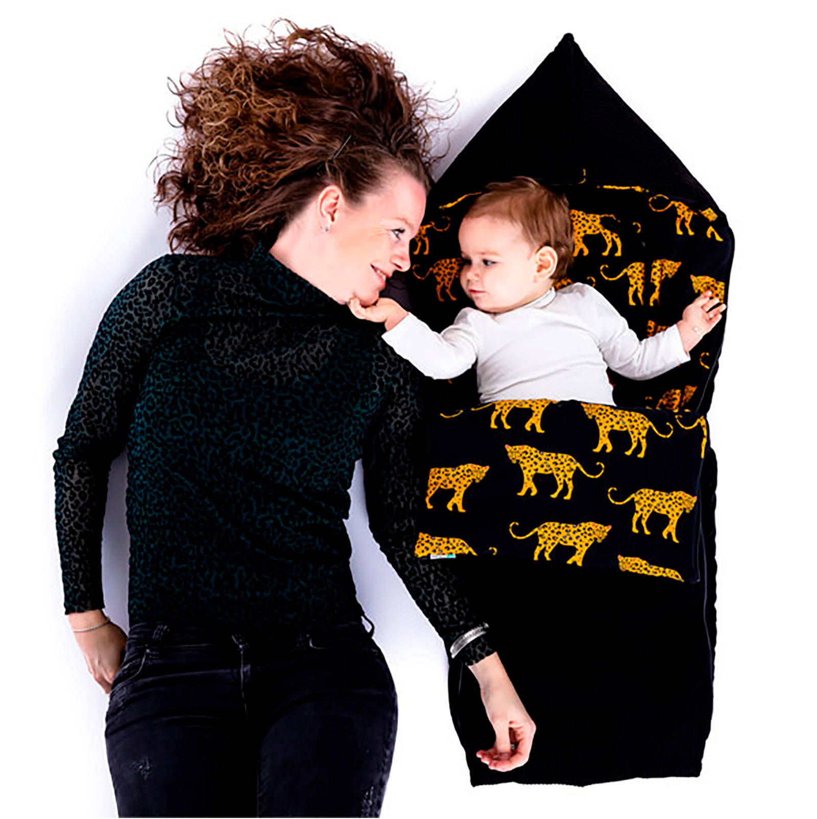 Ukje kinderwagen en buggy voetenzak panter zwart/geel ribstof | wehkamp