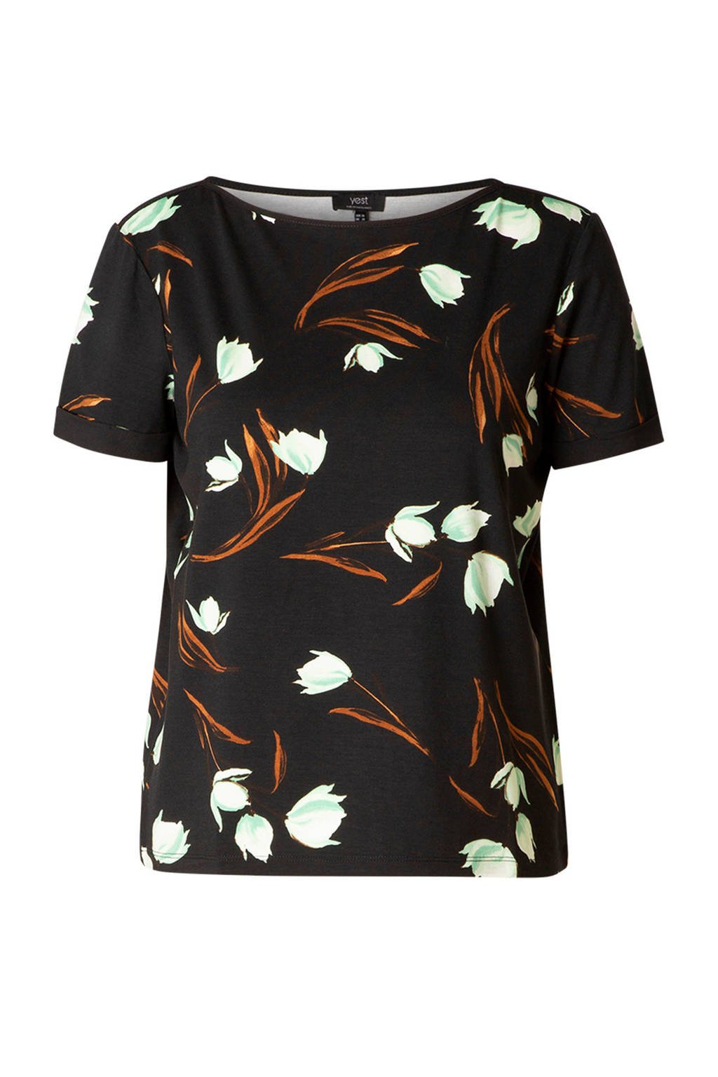 Yesta T-shirt met all over print zwart/wit/oranje, Zwart/wit/oranje