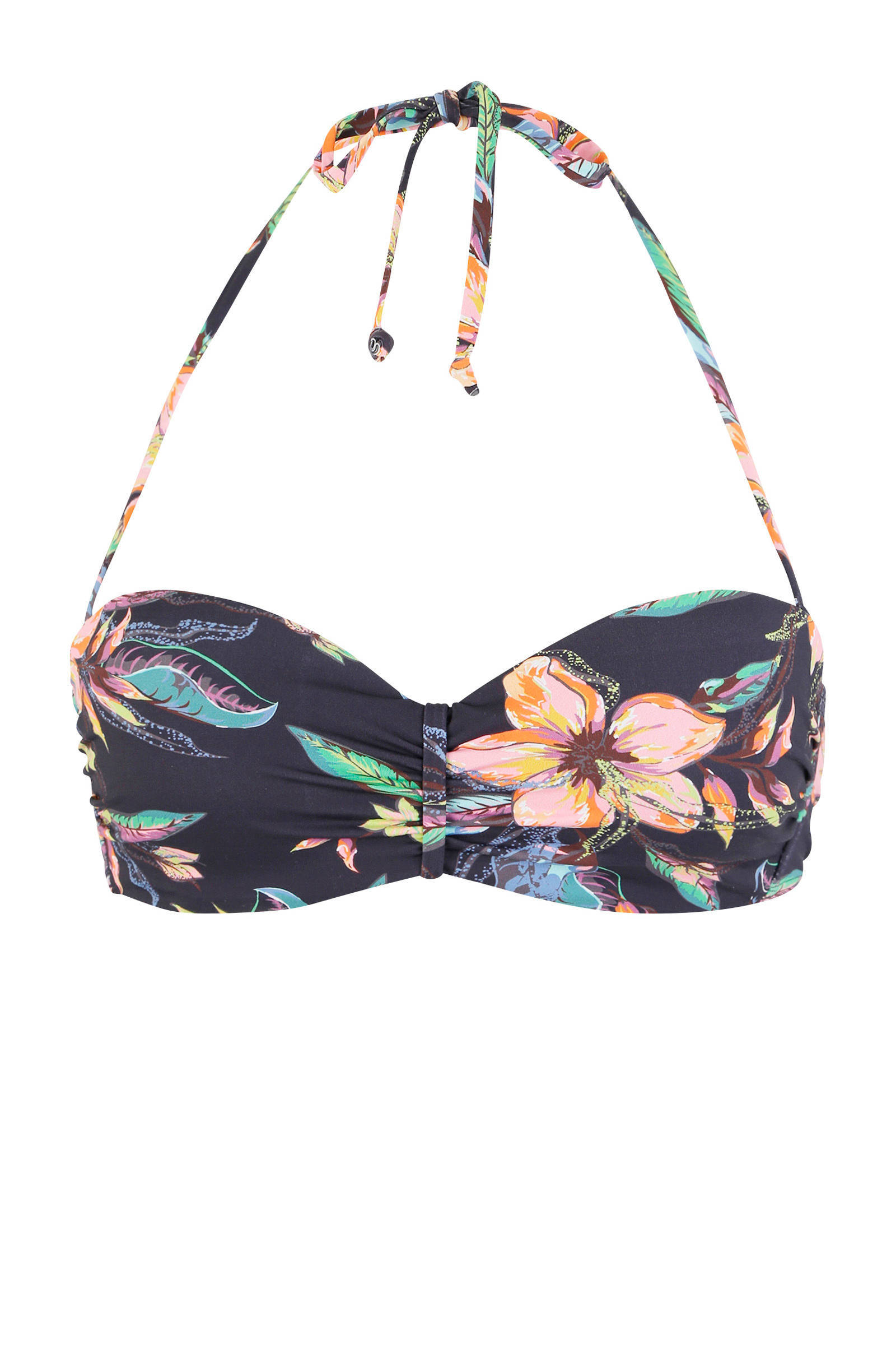 Lascana gebloemde strapless bandeau bikinitop donkergrijs/blauw/roze online kopen