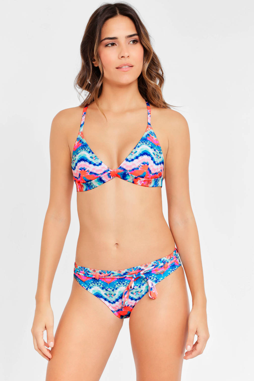 Venice Beach triangel bikinitop met all over print blauw/roze, Blauw/roze