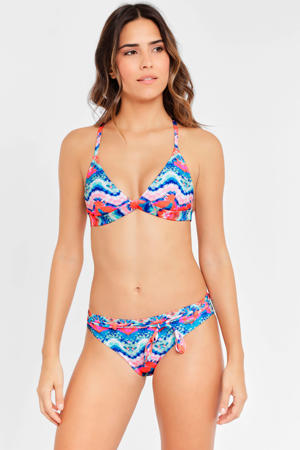 triangel bikinitop met all over print blauw/roze