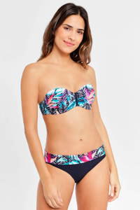 Venice Beach gebloemde strapless bandeau bikinitop zwart/roze/blauw, Zwart/roze/blauw