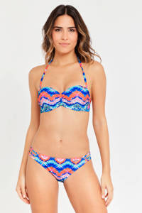 Venice Beach strapless bandeau bikinitop met all over print blauw/roze, Blauw/roze