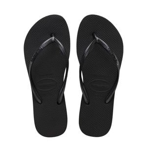 Slim Flatform teenslippers zwart